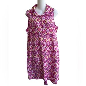 Kaktus Studio Button Down Collared Dress Multi Color Print Beach Crepe XL NWT